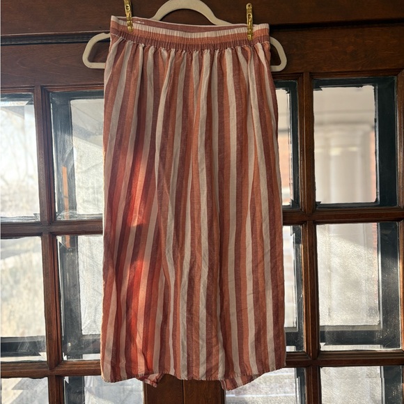 Madewell Pull-On Wrap Midi Skirt in Stripe Linen Blend Trip Stripe Avalon Pink - Picture 7 of 10